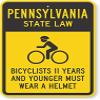 The Sign Studio - 18 x 24  Pennsylvania State Law Bike Sign: Bicyclists 11 Years and Younger Must Wear A Helmet (with Cyclists Symbol) view 1