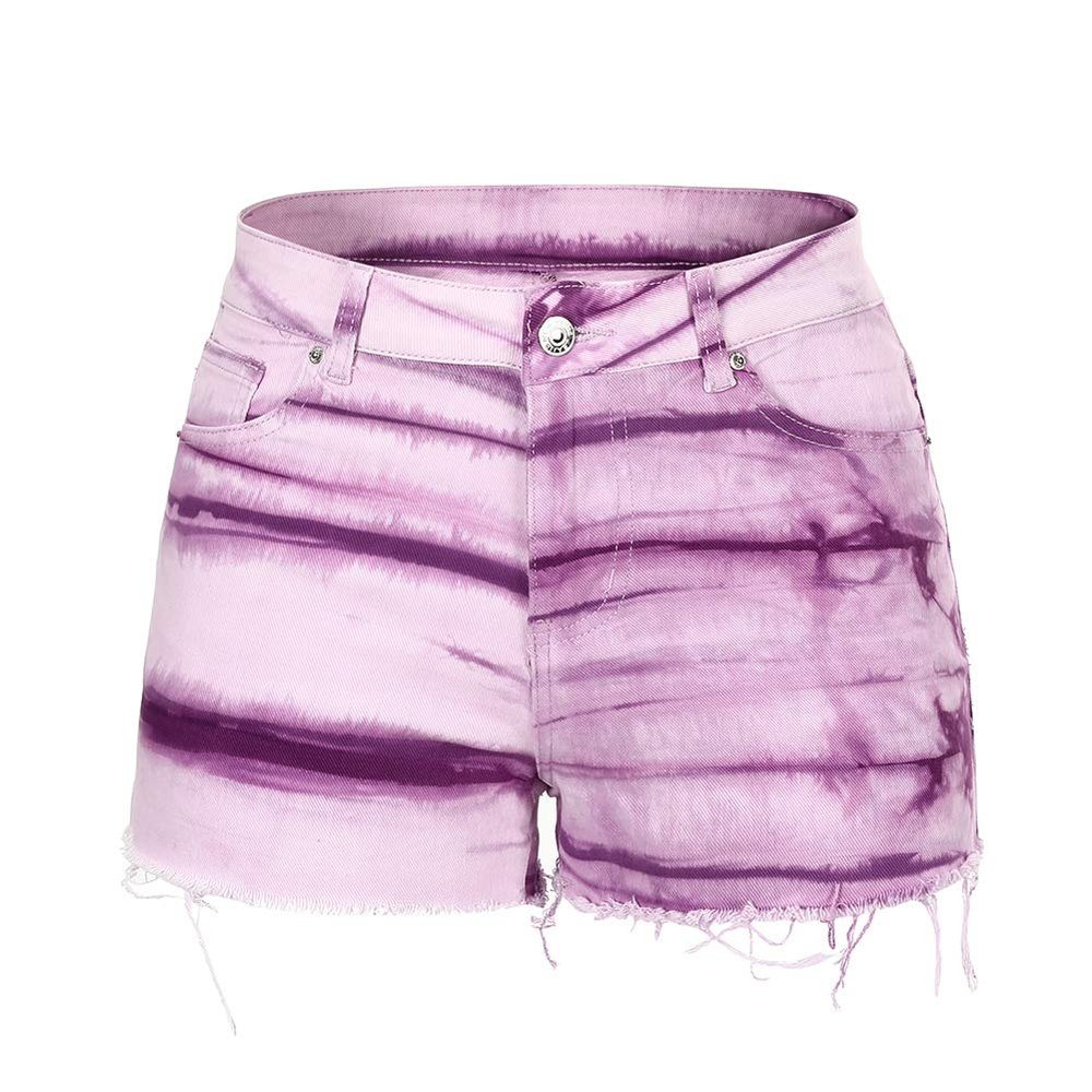 THUNDER STAR Ripped Jean Shorts for Women Mid Rise Frayed Raw Hem Stretchy Denim Shorts Fringe L