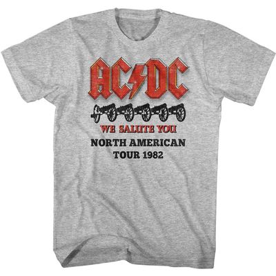 AC/DC Rock Band We Salute You North American 1982 Tour Shirt Adult Short Sleeve T-Shirt Gray