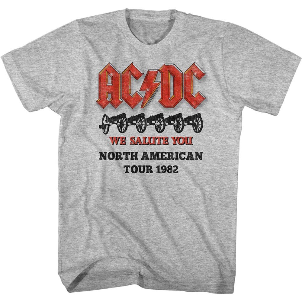 AC/DC Rock Band We Salute You North American 1982 Tour Shirt Adult Short Sleeve T-Shirt Gray