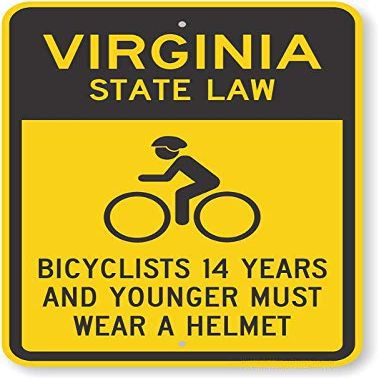The Sign Studio - 18 x 24  Virginia State Law Bike Sign: Bicyclists 14 Years and Younger Must Wear A Helmet (with Cyclists Symbol)
