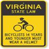 The Sign Studio - 18 x 24  Virginia State Law Bike Sign: Bicyclists 14 Years and Younger Must Wear A Helmet (with Cyclists Symbol) view 1