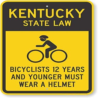 The Sign Studio - 18 x 24  Kentucky State Law Bike Sign: Bicyclists 12 Years and Younger Must Wear A Helmet (with Cyclists Symbol)