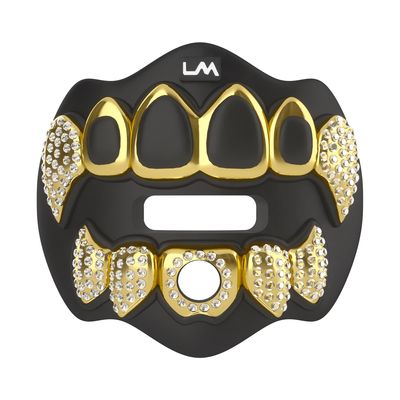 Loudmouth Football Mouth Guard - 3D Chrome Grillz Football Mouthpiece, Fits Adult & Youth, Mouth Guard Accessories (3D Grillz Bling - Chrome Black/Gold)