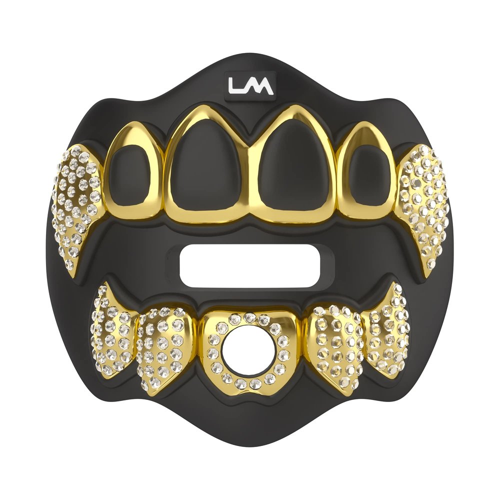 Loudmouth Football Mouth Guard - 3D Chrome Grillz Football Mouthpiece, Fits Adult & Youth, Mouth Guard Accessories (3D Grillz Bling - Chrome Black/Gold)