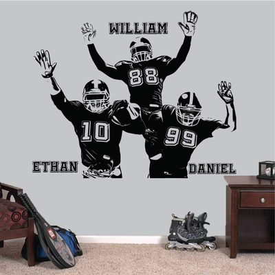 Personalized Custom Football Wall Decal - Numbers Custom Player Jerseys - Three Football Players - Three Friends 20 (46x56) Inches