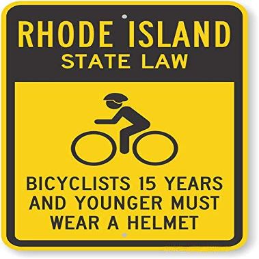 The Sign Studio - 18 x 24  Rhode Island State Law Bike Sign: Bicyclists 15 Years and Younger Must Wear A Helmet (with Cyclists Symbol)