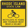 The Sign Studio - 18 x 24  Rhode Island State Law Bike Sign: Bicyclists 15 Years and Younger Must Wear A Helmet (with Cyclists Symbol) view 1