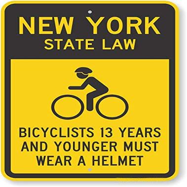 The Sign Studio - 18 x 24  New York State Law Bike Sign: Bicyclists 13 Years and Younger Must Wear A Helmet (with Cyclists Symbol)