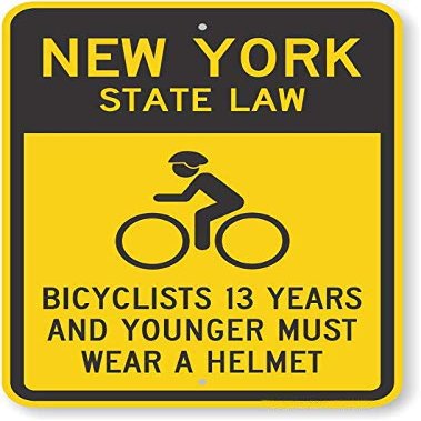 The Sign Studio - 18 x 24  New York State Law Bike Sign: Bicyclists 13 Years and Younger Must Wear A Helmet (with Cyclists Symbol)