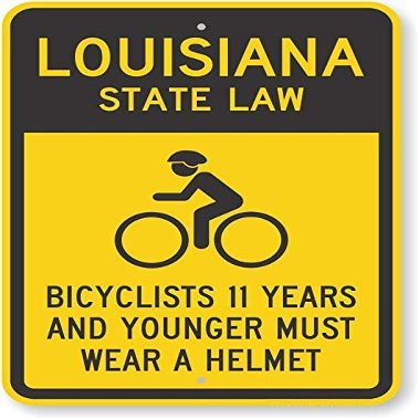 The Sign Studio - 18 x 24  Louisiana State Law Bike Sign: Bicyclists 11 Years and Younger Must Wear A Helmet (with Cyclists Symbol)