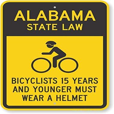 The Sign Studio - 18 x 24  Alabama State Law Bike Sign: Bicyclists 15 Years and Younger Must Wear A Helmet (with Cyclists Symbol)