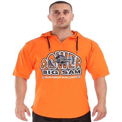 BIG SAM SPORTSWEAR COMPANY Men's Hooded Cotton Microporous Activewear T-Shirt | Short Sleeve Workout Item (Orange, L)