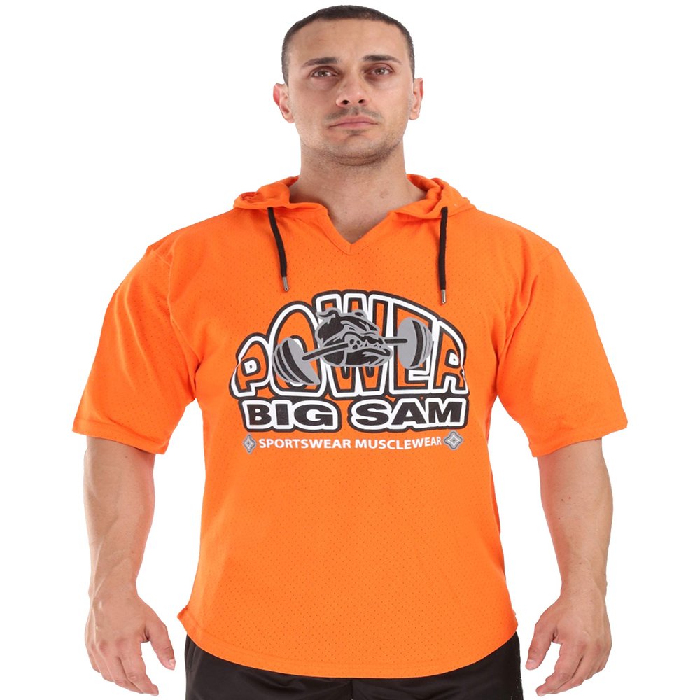 BIG SAM SPORTSWEAR COMPANY Men's Hooded Cotton Microporous Activewear T-Shirt | Short Sleeve Workout Item (Orange, L)