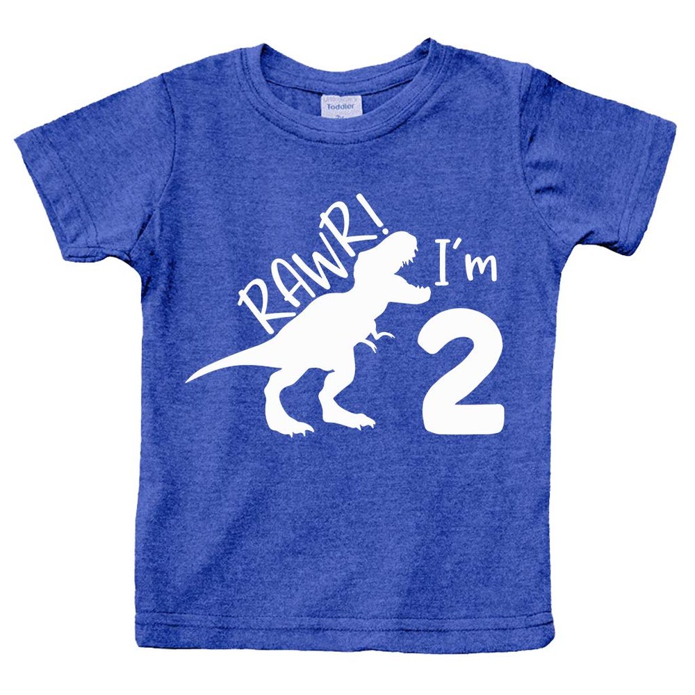 2nd Birthday Shirt boy Dinosaur rawr im 2 Toddler Two Year Old Second Dino Outfit (Charcoal Blue, 3 Years)