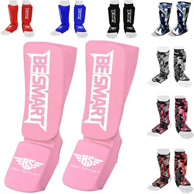Be Smart Kids, Adults, Youth, Men and Women Muay Thai MMA Kickboxing Shin Guards, Instep Guard Training, Sparring Protective Gear Equipment Shin Kick Pads (Pink, Medium)