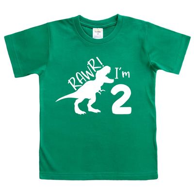 2nd Birthday Shirt boy Dinosaur rawr im 2 Toddler Two Year Old Second Dino Outfit (Green, 2 Years)