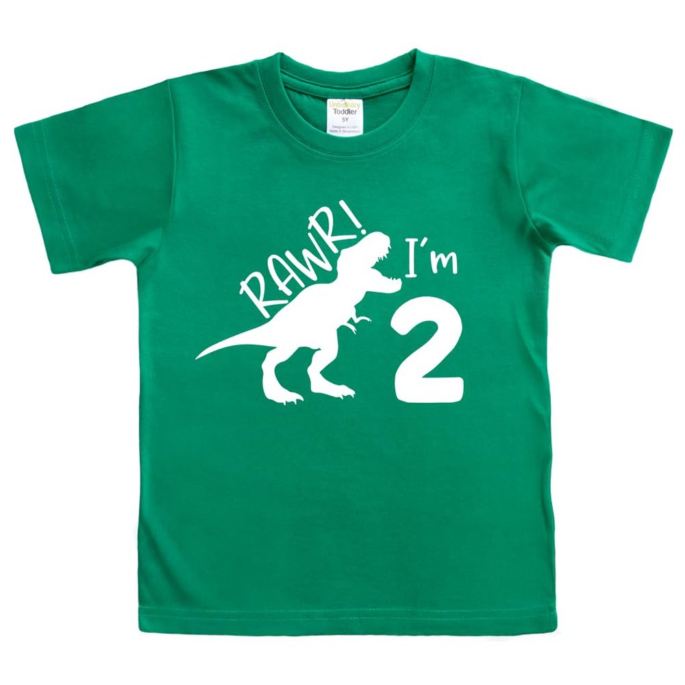 2nd Birthday Shirt boy Dinosaur rawr im 2 Toddler Two Year Old Second Dino Outfit (Green, 2 Years)