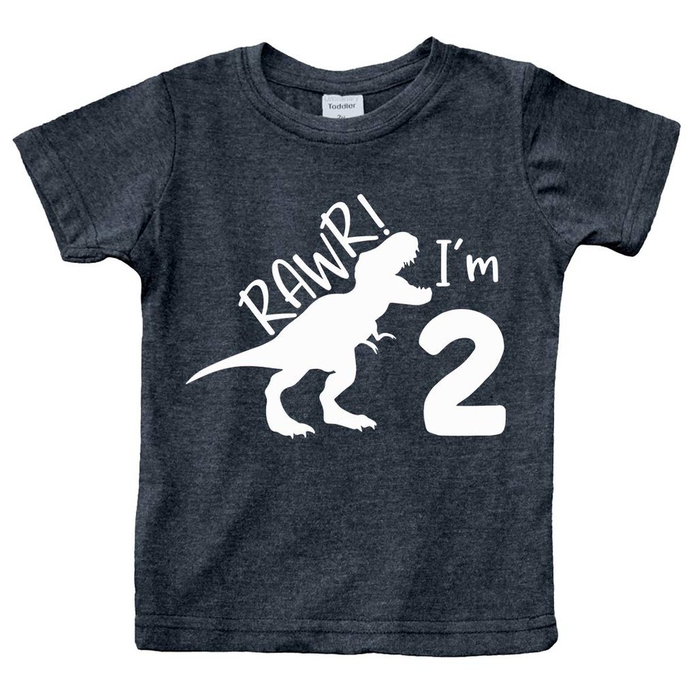 2nd Birthday Shirt boy Dinosaur rawr im 2 Toddler Two Year Old Second Dino Outfit (Charcoal Black, 3 Years)