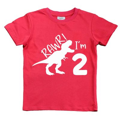 2nd Birthday Shirt boy Dinosaur rawr im 2 Toddler Two Year Old Second Dino Outfit (Red, 3 Years)