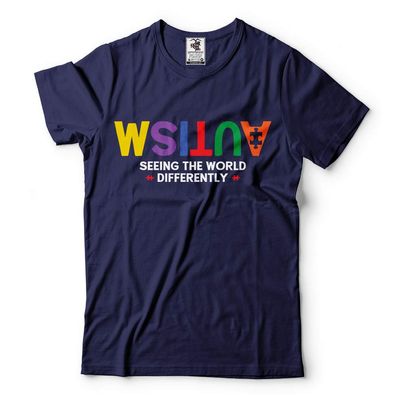 Silk Road Tees Autism Seeing World Differently Awareness Day Tee Shirt Large Navy