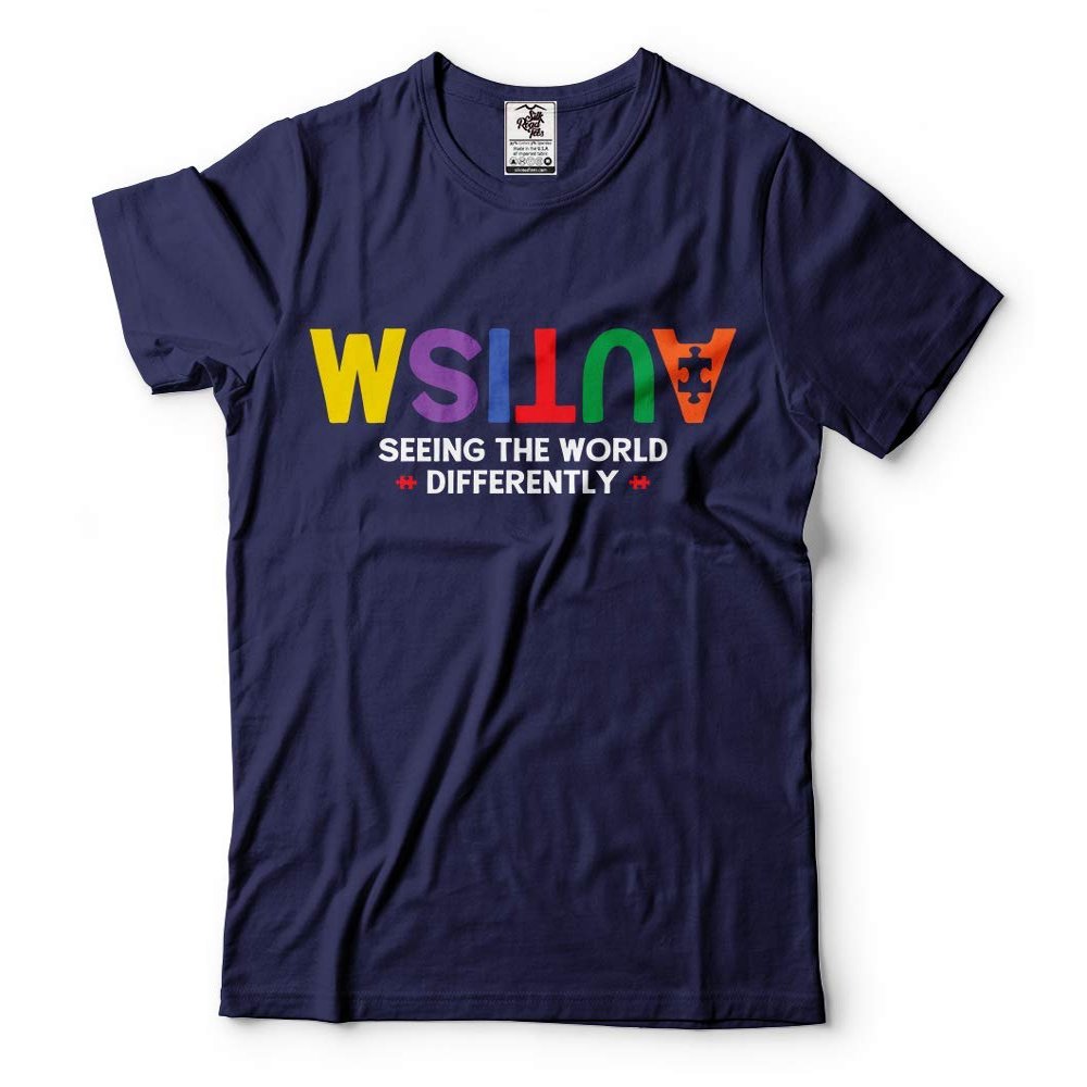 Silk Road Tees Autism Seeing World Differently Awareness Day Tee Shirt Large Navy