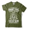 Viking Steel Celtic Iron Mens T-Shirt Odin Thor Ragnar Helmet Skull Tee Shirt Small Military Green view 1