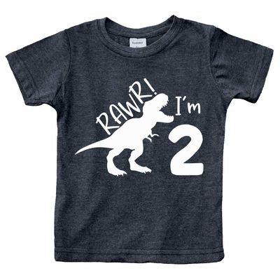 2nd Birthday Shirt boy Dinosaur rawr im 2 Toddler Two Year Old Second Dino Outfit (Charcoal Black, 2 Years)