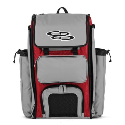 Boombah Catchers Superpack Bat Bag - 23-1/2" x 13-1/2" x 9-1/2" - Red/Gray - Holds 4 Bats - Backpack Version (no Wheels)