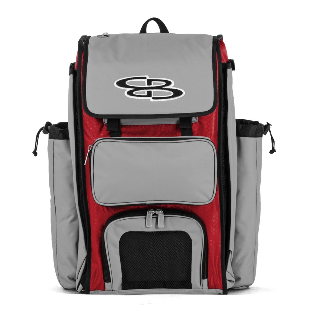 Boombah Catchers Superpack Bat Bag - 23-1/2" x 13-1/2" x 9-1/2" - Red/Gray - Holds 4 Bats - Backpack Version (no Wheels)