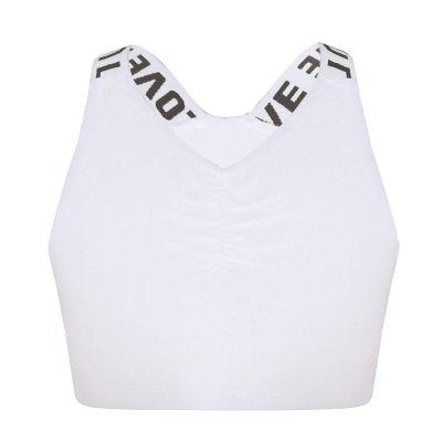 TTAO Kids Girls Ballet Dance Sports Workout Active Bra Crop Top Criss Cross Back Tanks Shirts White 4