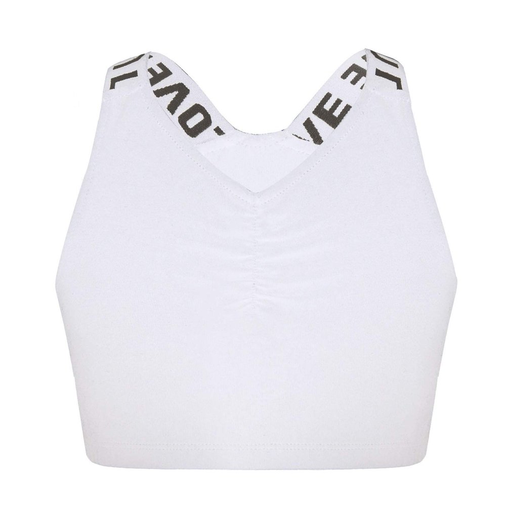 TTAO Kids Girls Ballet Dance Sports Workout Active Bra Crop Top Criss Cross Back Tanks Shirts White 4