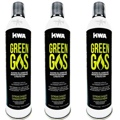 KWA Green Gas 8OZ for Airsoft and Free 1000 Bulldog BBS (Green Gas Pack x 3)