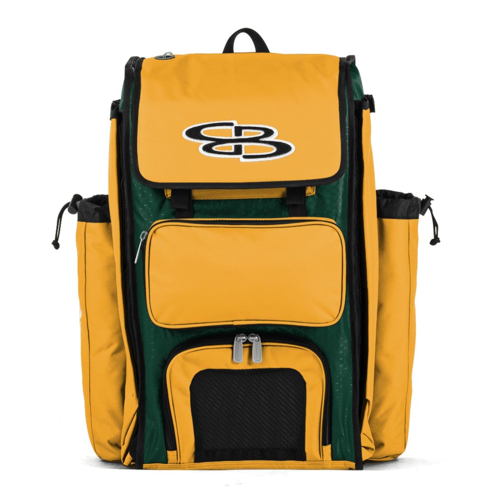 Boombah Catchers Superpack Bat Bag - 23-1/2" x 13-1/2" x 9-1/2" - Dark Green/Gold - Holds 4 Bats - Backpack Version (no Wheels)