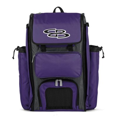 Boombah Catchers Superpack Bat Bag - 23-1/2" x 13-1/2" x 9-1/2" - Dark Charcoal/Purple - Holds 4 Bats - Backpack Version (no Wheels)
