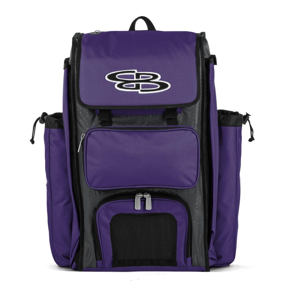 Boombah Catchers Superpack Bat Bag - 23-1/2" x 13-1/2" x 9-1/2" - Dark Charcoal/Purple - Holds 4 Bats - Backpack Version (no Wheels)