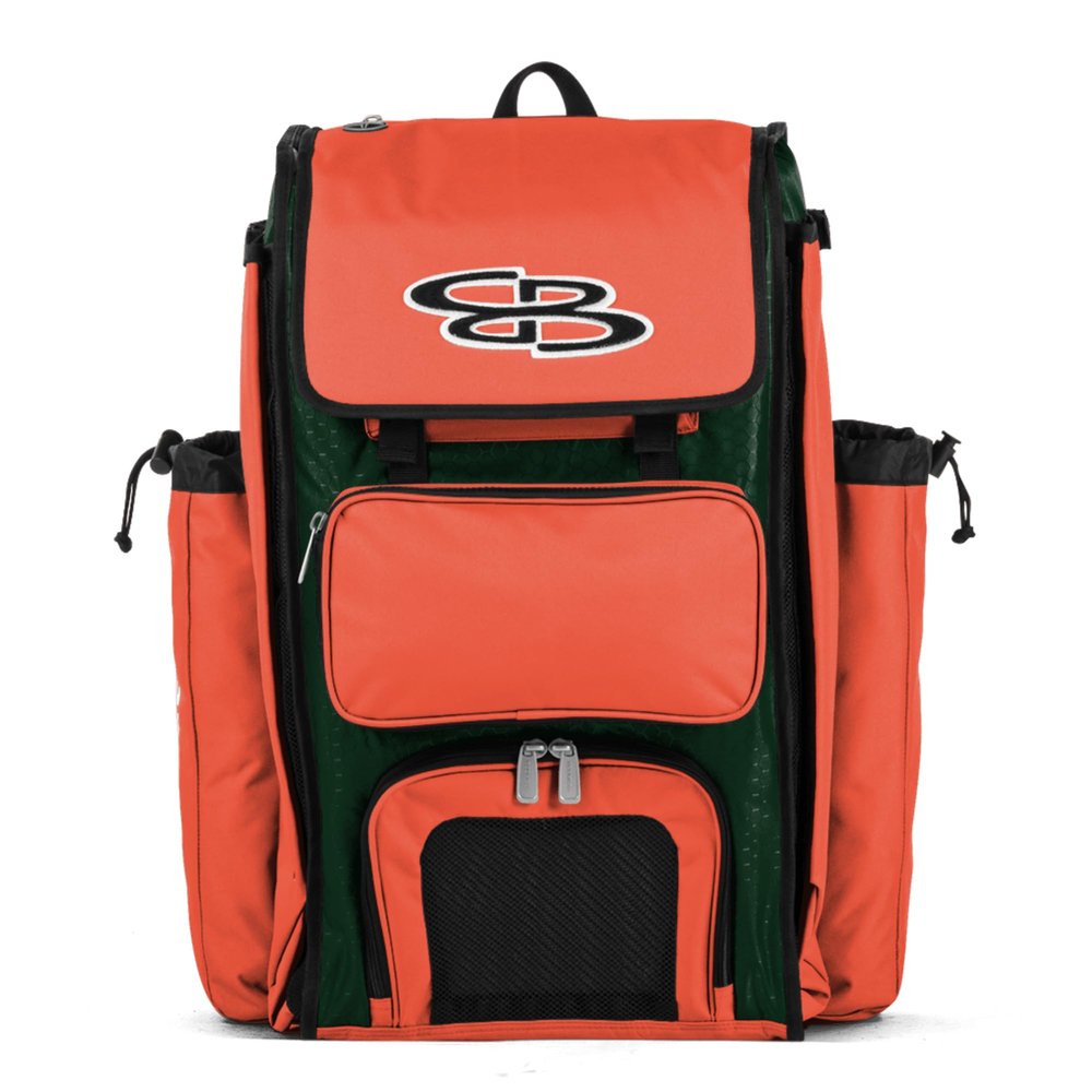 Boombah Catchers Superpack Bat Bag - 23-1/2" x 13-1/2" x 9-1/2" - Dark Green/Orange - Holds 4 Bats - Backpack Version (no Wheels)