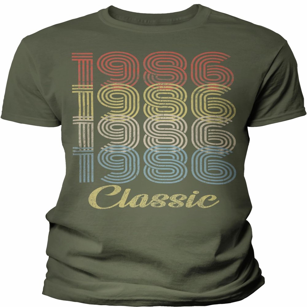 40th Birthday Gift Shirt for Men - Classic 1986 Retro Birthday - 003 - F/Military-4X