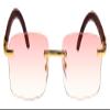 FLAWLESS EYEWEAR Retro Wood Buffs Vintage Style Gangster Rimless Clear Lens Rectangular Metal & Wood Eye Glasses (Pink) view 2