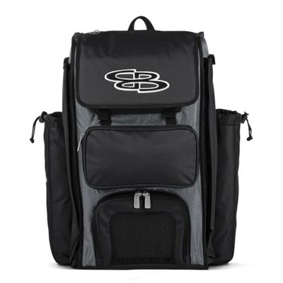 Boombah Catchers Superpack Bat Bag - 23-1/2" x 13-1/2" x 9-1/2" - Gray/Black - Holds 4 Bats - Backpack Version (no Wheels)