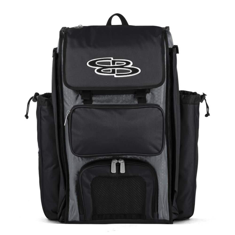 Boombah Catchers Superpack Bat Bag - 23-1/2" x 13-1/2" x 9-1/2" - Gray/Black - Holds 4 Bats - Backpack Version (no Wheels)