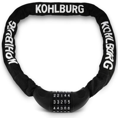 KOHLBURG Extra Long Bicycle Combination Lock - 3.8 ft Chain & 0.24 Strong Number Combination Bike Lock - Secure Chain Lock Almost 4 ft - Security 5-Digit Bike Lock Combo for Bicycle & e-Bike