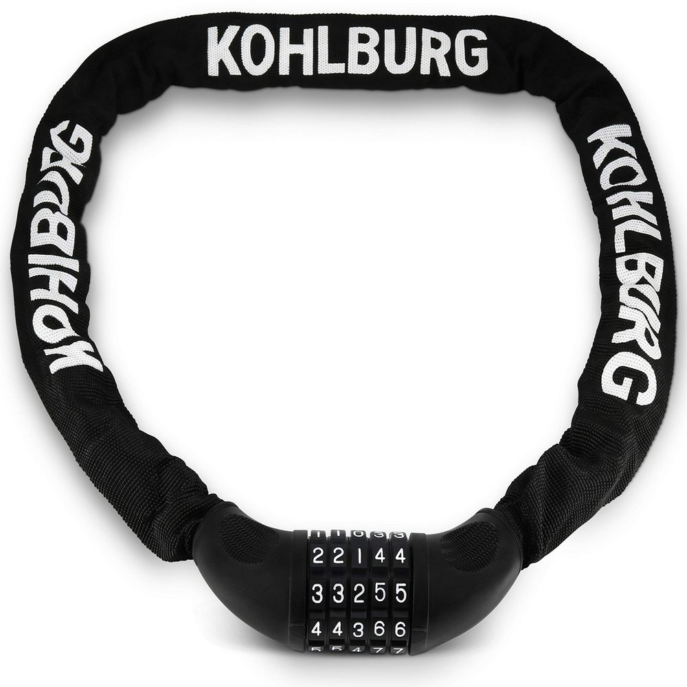KOHLBURG Extra Long Bicycle Combination Lock - 3.8 ft Chain & 0.24 Strong Number Combination Bike Lock - Secure Chain Lock Almost 4 ft - Security 5-Digit Bike Lock Combo for Bicycle & e-Bike