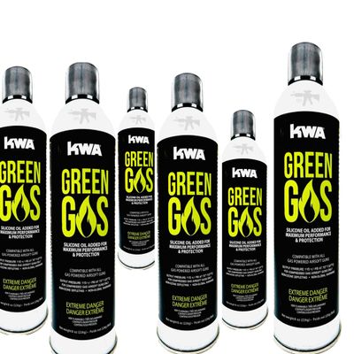 KWA Green Gas 8OZ for Airsoft and Free 1000 Bulldog BBS (Green Gas Pack x 6)