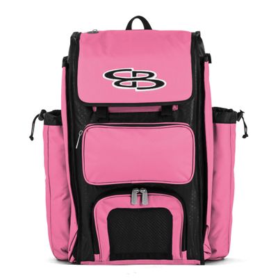 Boombah Catchers Superpack Bat Bag - 23-1/2" x 13-1/2" x 9-1/2" - Black/Pink - Holds 4 Bats - Backpack Version (no Wheels)