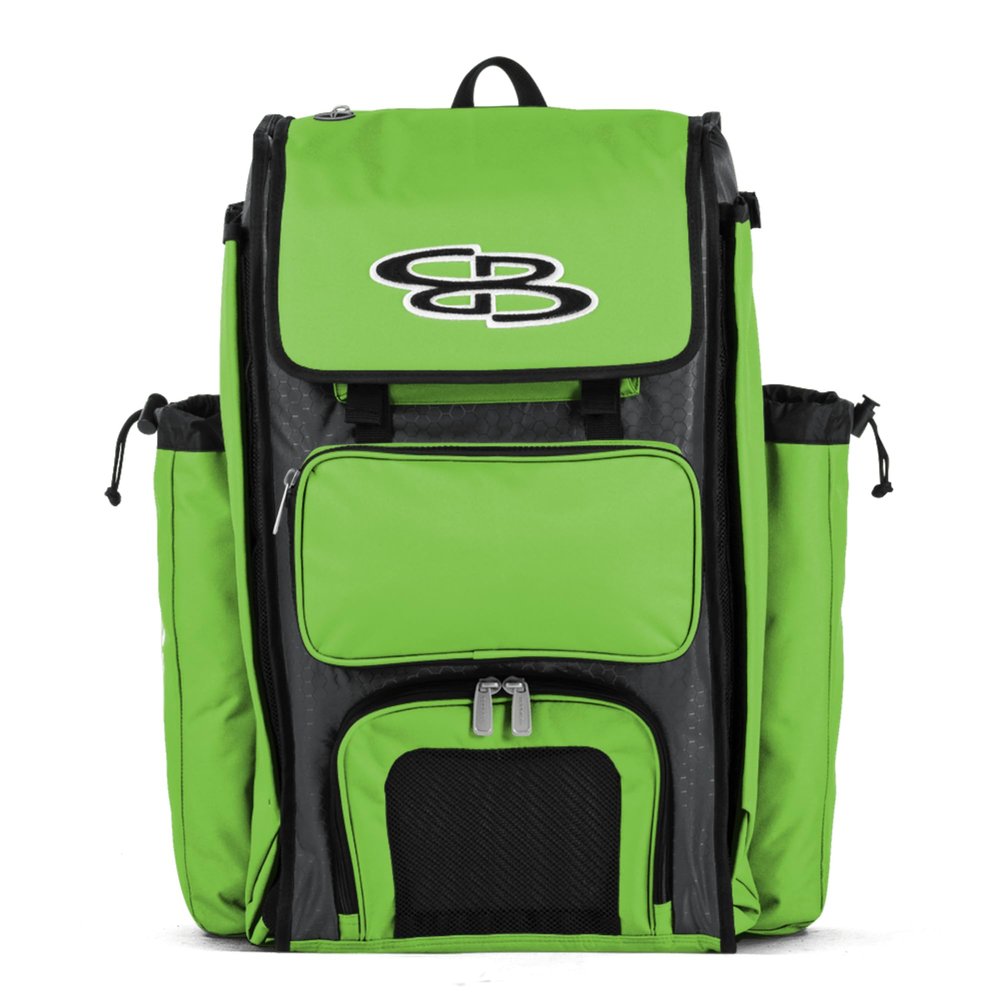 Boombah Catchers Superpack Bat Bag - 23-1/2" x 13-1/2" x 9-1/2" - Dark Charcoal/Lime Green - Holds 4 Bats - Backpack Version (no Wheels)