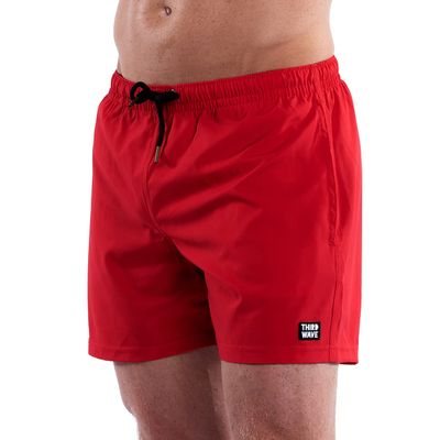 Third Wave Mens Swim Trunks - Slim Fit Swim Shorts for Men with 5 Inch Inseam for Beach and Swimming in Bathing Suit Size XS to XXL (Red, X-Large)