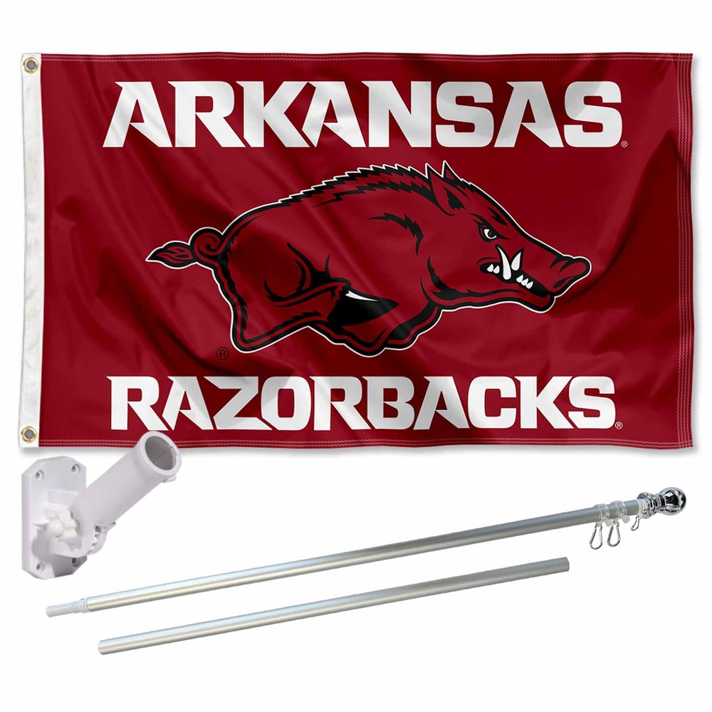 Arkansas Razorbacks Flag with Pole and Bracket Holder University Set
