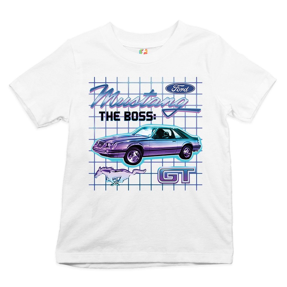 Ford Mustang GT The Boss Kid's T-Shirt Muscle Car Licensed Ford Boys Girls Tee White Small