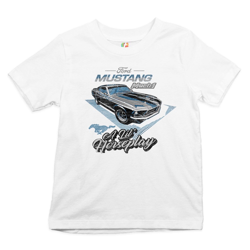 Ford Mustang Mach 1 A Lil' Horseplay Youth T-Shirt Muscle Car Licensed Kids White Small